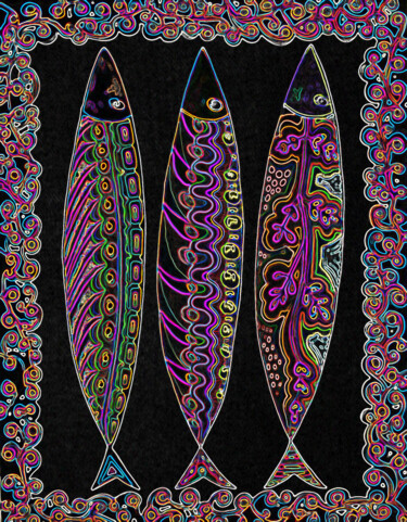 Digitale Kunst getiteld "poissons en dentell…" door Anne Cabon, Origineel Kunstwerk, 2D Digital Work