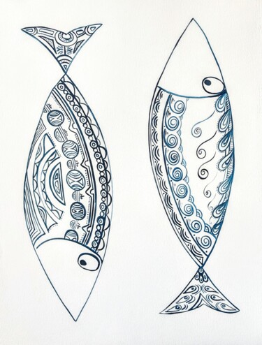 Malerei mit dem Titel "sardine sur papier 3" von Anne Cabon, Original-Kunstwerk, Acryl