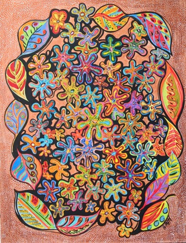 Malerei mit dem Titel "fleurs 7" von Anne Cabon, Original-Kunstwerk, Acryl