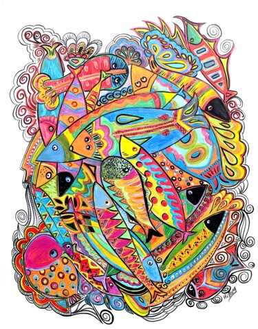 제목이 "poisson sur papier2"인 미술작품 Anne Cabon로, 원작, 아크릴