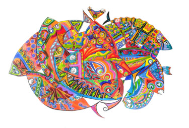 绘画 标题为“poisson sur toile 3” 由Anne Cabon, 原创艺术品, 丙烯