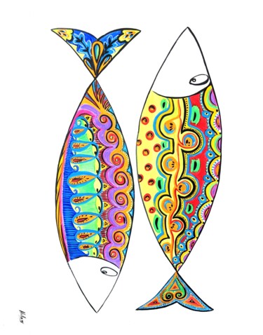 "sardine sur papier 1" başlıklı Tablo Anne Cabon tarafından, Orijinal sanat, Akrilik