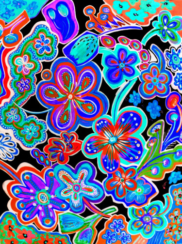Arts numériques intitulée "fleurs bleues" par Anne Cabon, Œuvre d'art originale, Travail numérique 2D