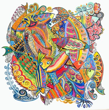 "poisson sur toile 2" başlıklı Tablo Anne Cabon tarafından, Orijinal sanat, Akrilik