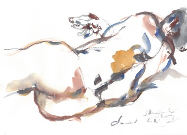 Disegno intitolato "Nu masculin 19" da Anne Cardot, Opera d'arte originale, Acquarello