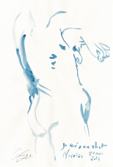 Disegno intitolato "Nu masculin 5 - Je…" da Anne Cardot, Opera d'arte originale, Acquarello