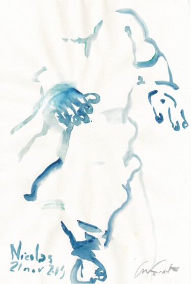 Drawing titled "Nu masculin 6 - Je…" by Anne Cardot, Original Artwork, Watercolor