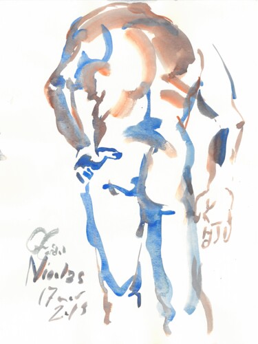 Drawing titled "Nu masculin 14" by Anne Cardot, Original Artwork, Watercolor