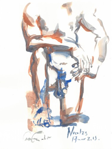 Dessin intitulée "Nu masculin 15" par Anne Cardot, Œuvre d'art originale, Aquarelle