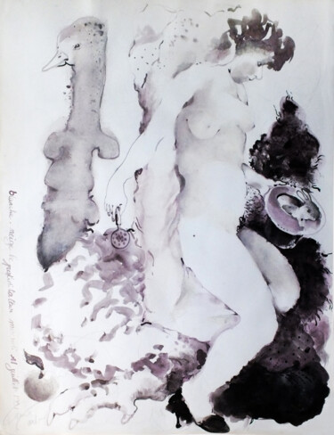 Dessin intitulée "Blanche-Neige en pr…" par Anne Cardot, Œuvre d'art originale, Encre