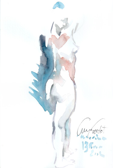 Drawing titled "Petit nu en pied de…" by Anne Cardot, Original Artwork, Watercolor