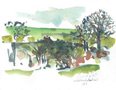 Drawing titled "Sur le chemin de Sa…" by Anne Cardot, Original Artwork, Watercolor