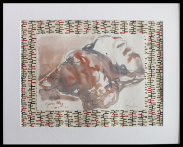 Drawing titled "Coquillage n°2" by Anne Cardot, Original Artwork, Watercolor Mounted on Cardboard