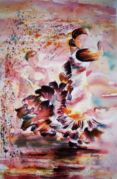 Painting titled "Flamenco" by Anne Carez, Original Artwork, Oil