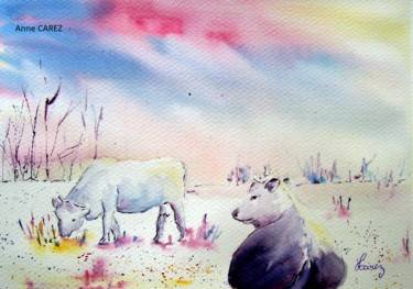 Peinture intitulée "Les vaches - 1." par Anne Carez, Œuvre d'art originale, Huile