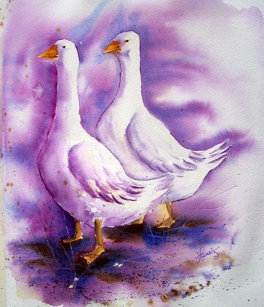 Peinture intitulée "Les oies." par Anne Carez, Œuvre d'art originale, Huile