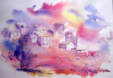 Painting titled "Village rose" by Anne Carez, Original Artwork, Oil