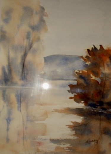 Peinture intitulée "La rivière, n° 1" par Anne Carez, Œuvre d'art originale, Huile