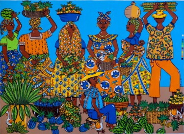 Painting titled "marché d'afrique1-A…" by Anne-Catherine Levieux (Nuances de Gouaches), Original Artwork, Gouache