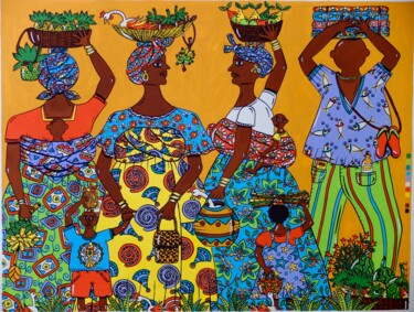 Картина под названием "marché d'Afrique 2-…" - Anne-Catherine Levieux (Nuances de Gouaches), Подлинное произведение искусств…
