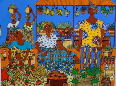 Pintura intitulada "marché d'Afrique 4-…" por Anne-Catherine Levieux (Nuances de Gouaches), Obras de arte originais, Guache