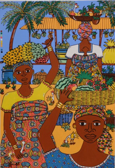 Peinture intitulée "marché d'Afrique 6-…" par Anne-Catherine Levieux (Nuances de Gouaches), Œuvre d'art originale, Gouache