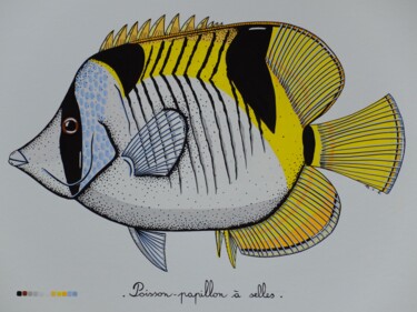 Painting titled "Poisson Papillon à…" by Anne-Catherine Levieux (Nuances de Gouaches), Original Artwork, Gouache