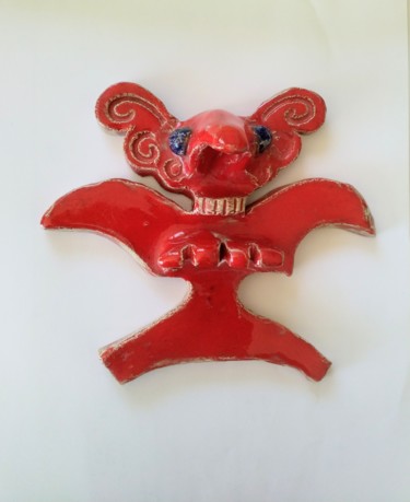 Oiseau rouge Sculpture intitulée "Oiseau rouge" par Anne Reyes, Œuvre d'art originale, Argile