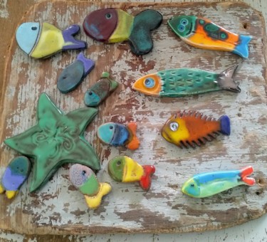 Art mural ensemble de poissons pour mosaïque Sculpture intitulée "Art mural ensemble…" par Anne Reyes, Œuvre d'art originale, Céramique
