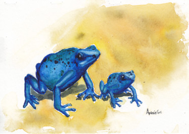 Painting titled "Blue Poison Dart Fr…" by Anniegc, Original Artwork, Watercolor