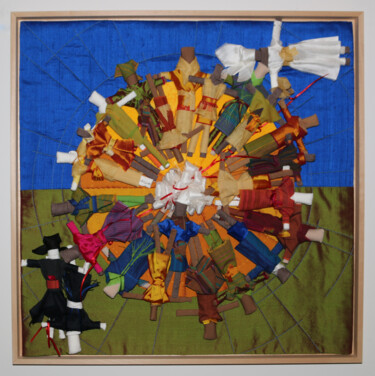 Textile Art titled "" Vielfalt   -   zw…" by Anne Corbalan, Original Artwork, Patchwork Mounted on Other rigid panel