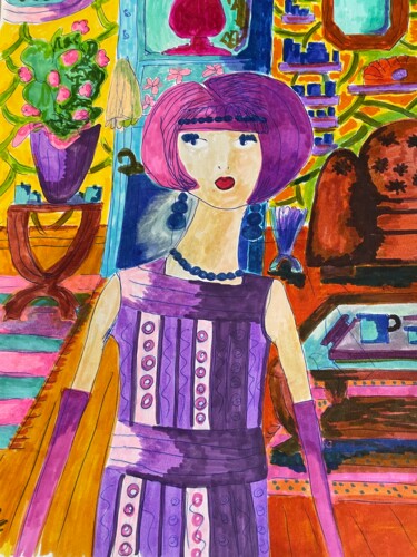 Dessin intitulée "Violet" par Anne Coupe, Œuvre d'art originale, Marqueur