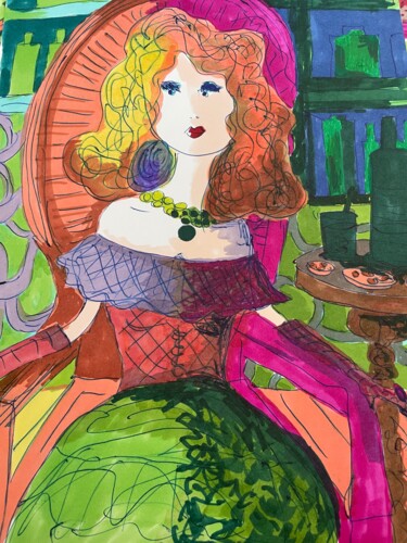 Drawing titled "pique-nique" by Anne Coupé, Original Artwork, Marker