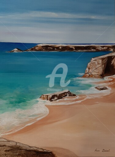 Painting titled "Plage enclavée" by Anne Dahirel, Original Artwork, Oil