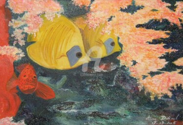 Painting titled "poissons" by Anne Dahirel, Original Artwork
