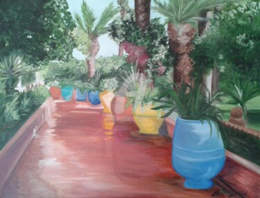 Peinture intitulée "Jardin privé 'Maroc'" par Anne Dahirel, Œuvre d'art originale, Huile