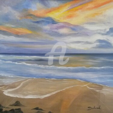 Peinture intitulée "Mer coucher de sole…" par Anne Dahirel, Œuvre d'art originale, Huile