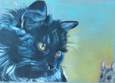 Drawing titled "Chat alors!" by Anne Degremont, Original Artwork, Pastel