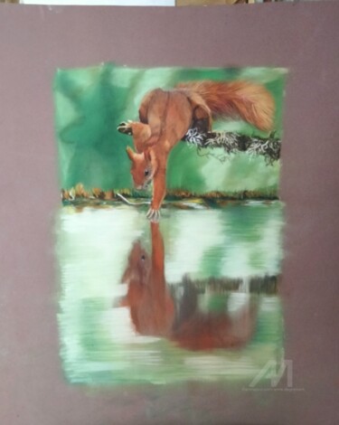 Dibujo titulada "Reflet" por Anne Degremont, Obra de arte original, Pastel Montado en Vidrio