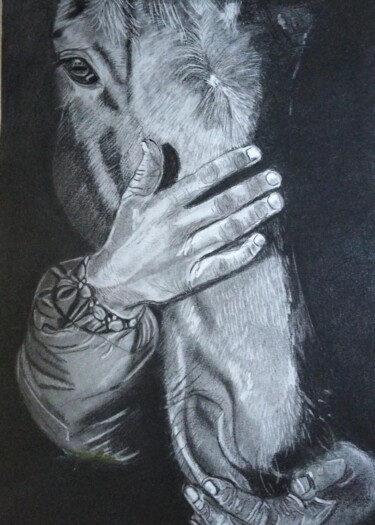 Drawing titled "La main de l'homme" by Anne Degremont, Original Artwork, Charcoal