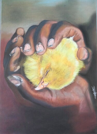 Painting titled "Chick" by Anne Degremont, Original Artwork, Pastel