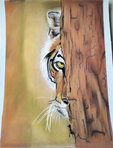 Painting titled "Je te vois" by Anne Degremont, Original Artwork, Pastel
