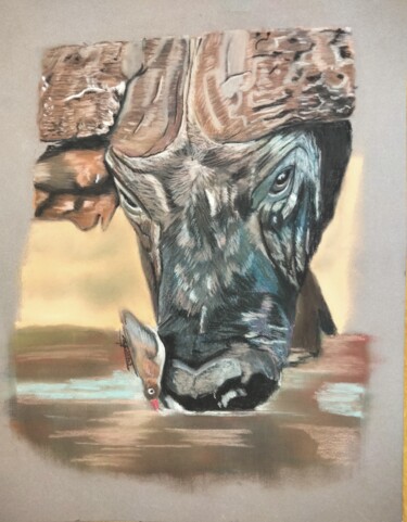 Картина под названием "Bufflon" - Anne Degremont, Подлинное произведение искусства, Пастель