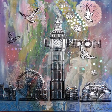 Collagen mit dem Titel "London shining" von Anne D'Orion, Original-Kunstwerk, Scherenschnitt