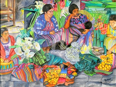 Peinture intitulée "Marché péruvien" par Anne D'Orion, Œuvre d'art originale, Aquarelle