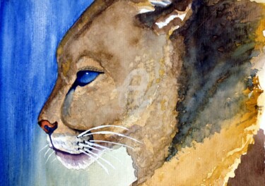 Peinture intitulée "Regard de puma" par Anne D'Orion, Œuvre d'art originale, Aquarelle