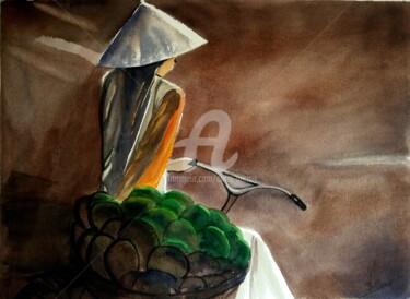 Peinture intitulée "Vendeuse de noix de…" par Anne D'Orion, Œuvre d'art originale, Aquarelle