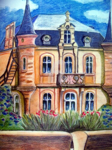 Painting titled "Château d'Asnelles" by Anne D'Orion, Original Artwork, Watercolor