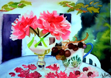 Peinture intitulée "Pivoines du jardin" par Anne D'Orion, Œuvre d'art originale, Aquarelle