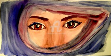 Painting titled "Regard de femme" by Anne D'Orion, Original Artwork, Watercolor